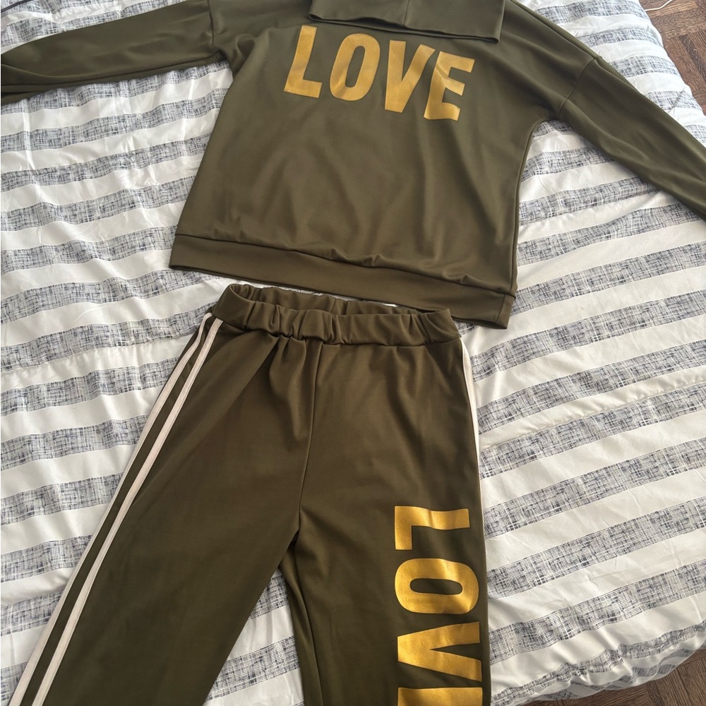Kids Pajamas Set - Olive Green with Gold Accents